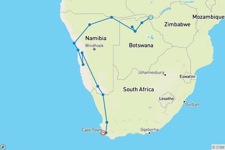 Carte du circuit Nomade Namibie