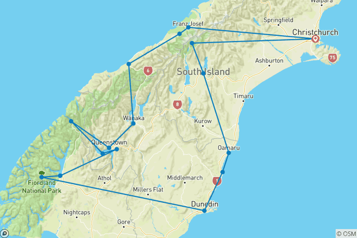 Map of Southern Escape Christchurch Return (2024)