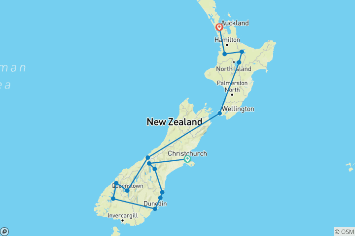 Map of Incredible New Zealand Christchurch to Auckland (2024)