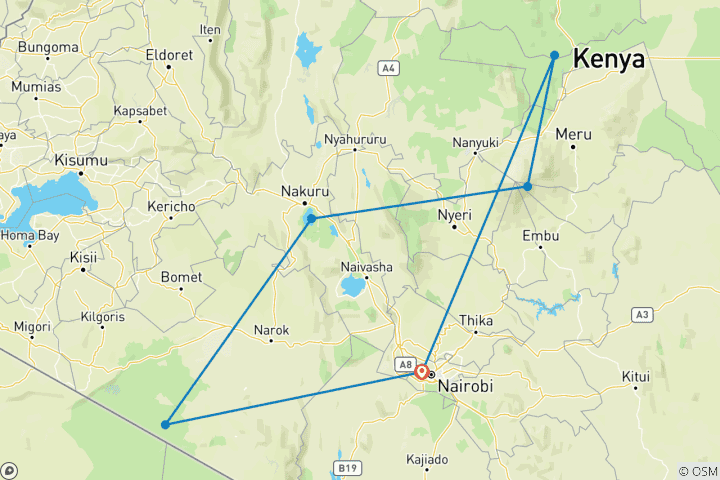 Map of 8 Days Mid-Range Wildlife Family Safari in Kenya