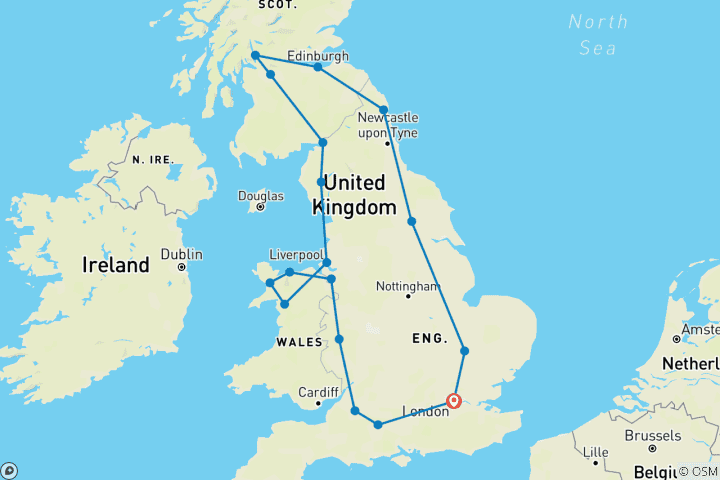 Map of Three Countries of Britain Small Group Tour - 9 Days