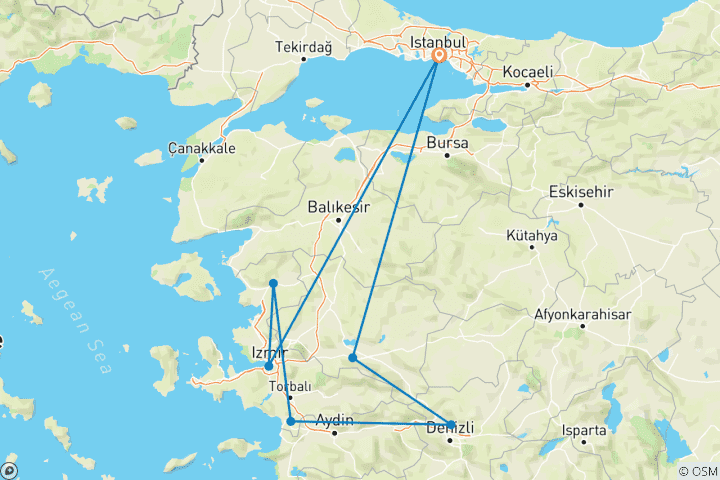 Mapa de Circuito por las Siete Iglesias del Apocalipsis en Turquía - 4 días