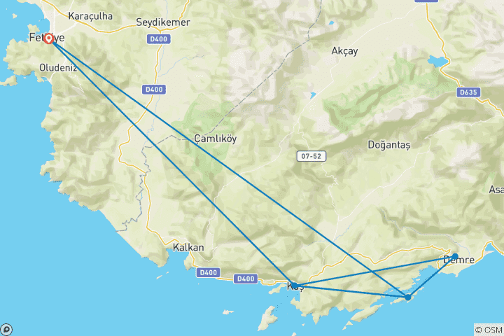 Map of 7 Days  Fethiye - Kekova - Fethiye Gulet Cruise