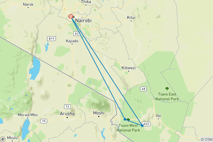 Map of 3 Days Saltlick And Tsavo West Luxury safari From Nairobi