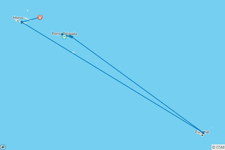 Map of Azores Island Hopping: São Miguel, Pico, Faial and Terceira