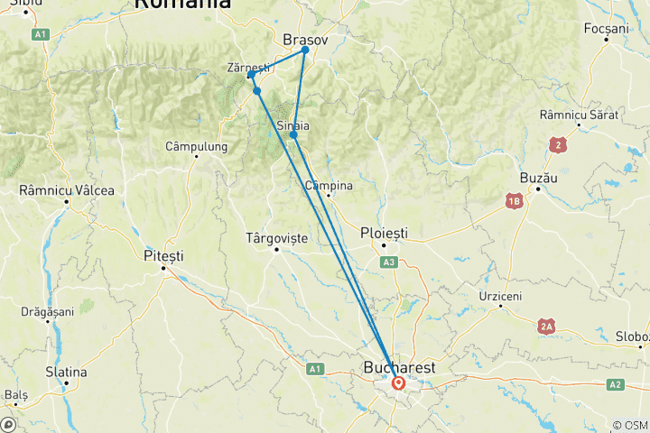 Carte du circuit Circuit privé de 2 jours en Roumanie comprenant le château de Peles, le château de Bran, le château de Cantacuzino, Brasov et le sanctuaire des ours