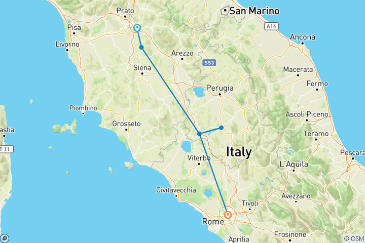 Carte du circuit Circuit réservé aux femmes : Ombrie et Toscane, Italie