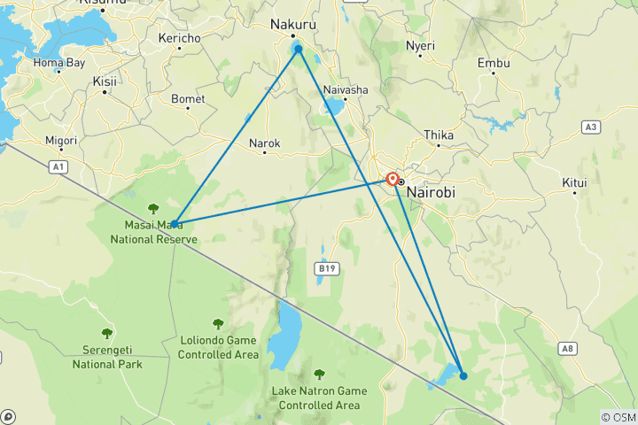 Karte von Entdecken Sie Kenias beste 8 Tage Safari in der Gruppe: Die aktuellste Safari ab Nairobi für und