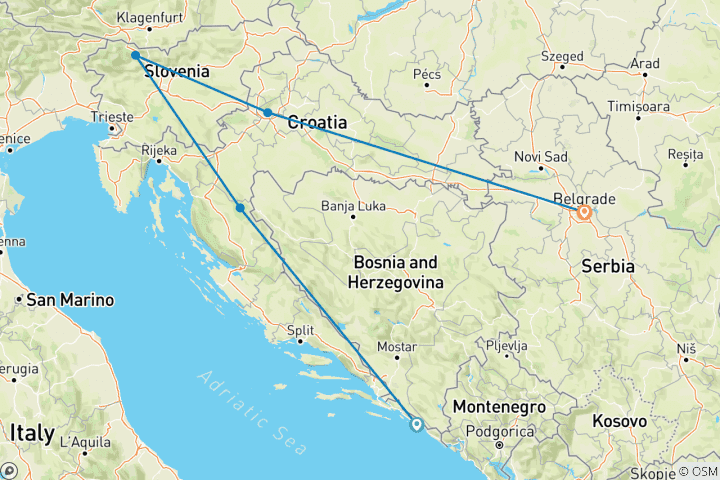 Mapa de Amanecer en Dalmacia con extensión a Belgrado