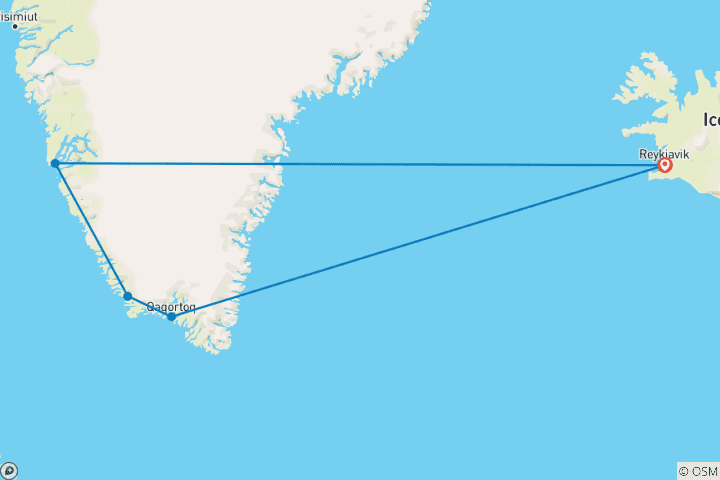 Map of Discovering Greenland – From Reykjavík to Nuuk (MS Fridtjof Nansen, 14 Days, 2025) (5 destinations)