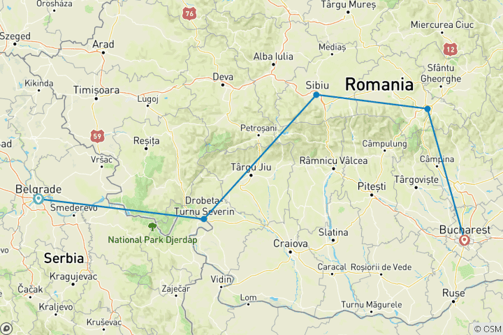 Mapa de Lo mejor de Serbia y Rumania