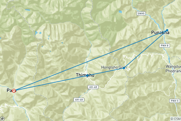 Kaart van Korte reis door Bhutan – onder begeleiding