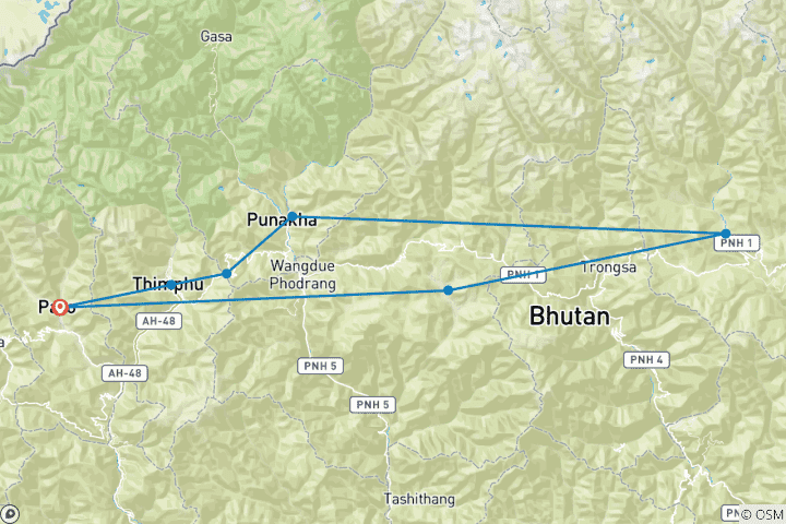 Karte von Bhutan verzaubert