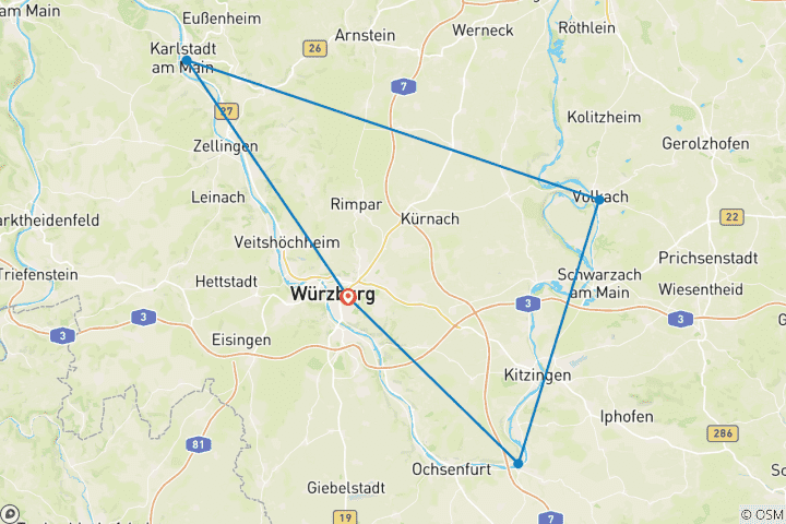 Karte von Mainfranken | Individuelle Radreise | Rund um Würzburg