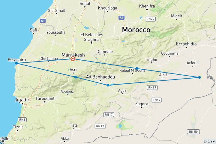 Carte du circuit Maroc classique 11 jours - One Life Adventures