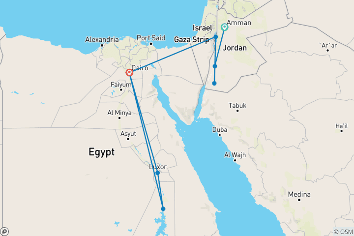 Kaart van Culturele Expeditie in Egypte&Jordanië met een adembenemende Nijlcruise