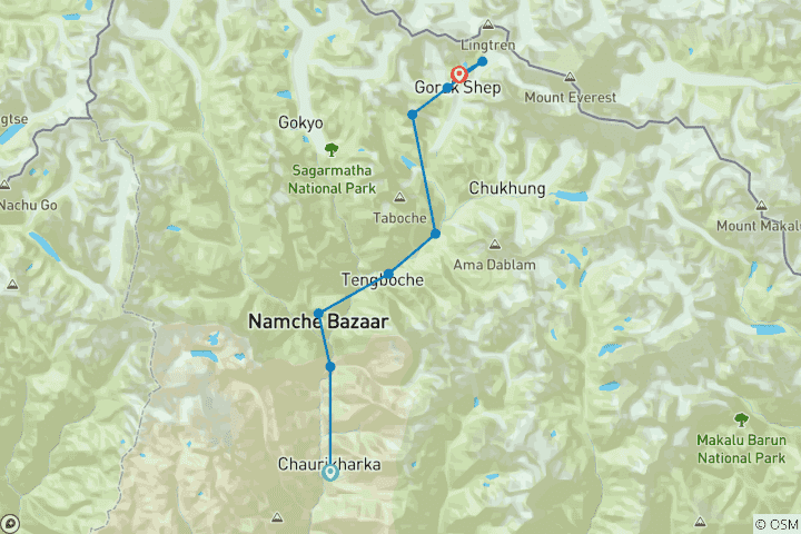 Map of Everest 3 High Pass Trek - 16 Days