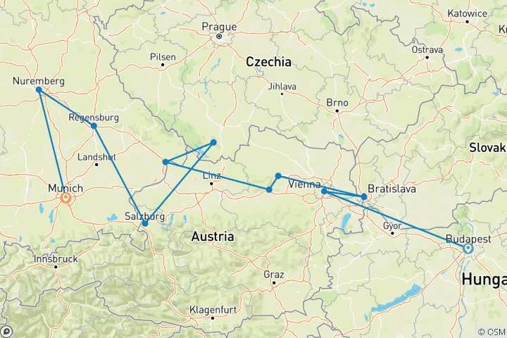 Carte du circuit Les délices du Danube - Budapest → Nuremberg (2024)