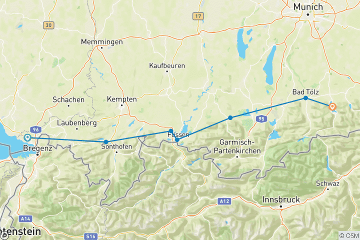 Map of From the Swabian Sea to Lake Tegernsee Guided e-Bike Tour