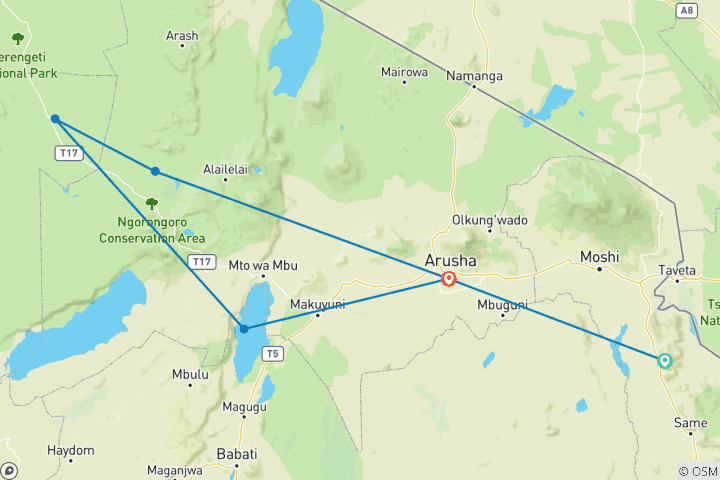 Map of Tanzania Explorer - 5 days Camping Safari