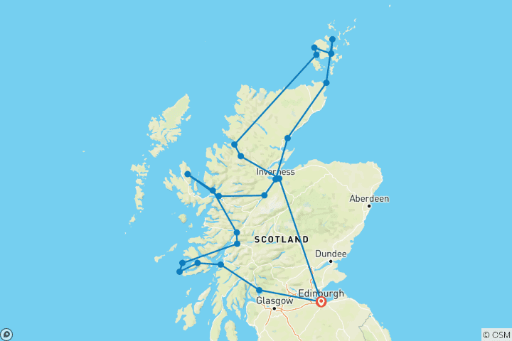 Kaart van Iona, Mull, Skye & Orkney – vanuit Edinburgh – 9 dagen