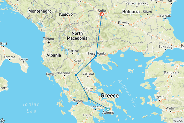 Carte du circuit Tout savoir sur la Grèce Athènes-Sofia - Circuit en petit groupe