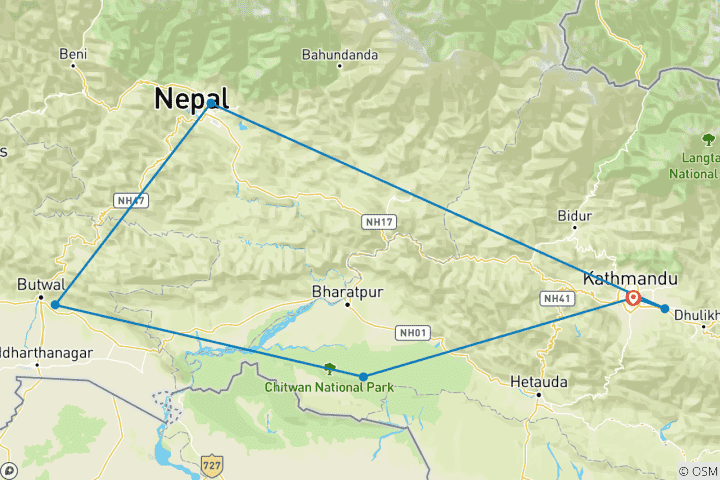 Map of Cultural Tour in Nepal - 11 Days