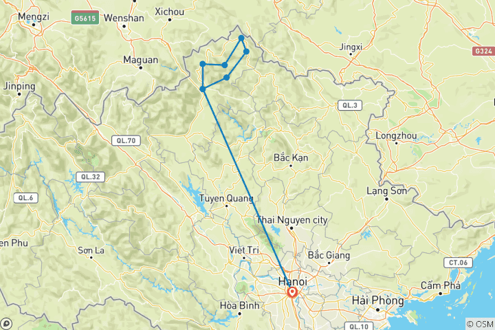 Map of Ha Giang Easy Rider Motorbike 4 days/3 nights