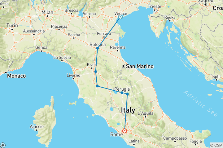 Carte du circuit Italie du Nord de Venise à Rome - 10 jours (petit groupe)