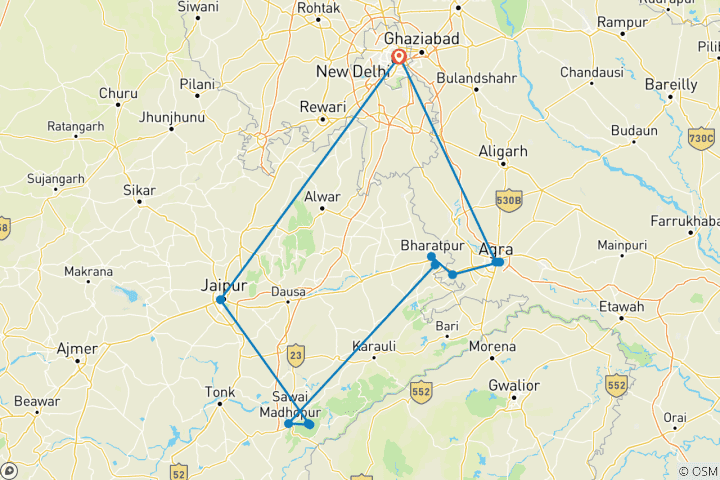Kaart van India op maat – de Gouden Driehoek & wilde dieren