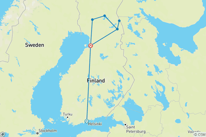 Karte von Finnland Roadtrip: Zur Mitternachtssonne in der Glasvilla