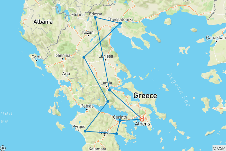 Carte du circuit Grand tour de Grèce : Péloponnèse et Grèce du Nord