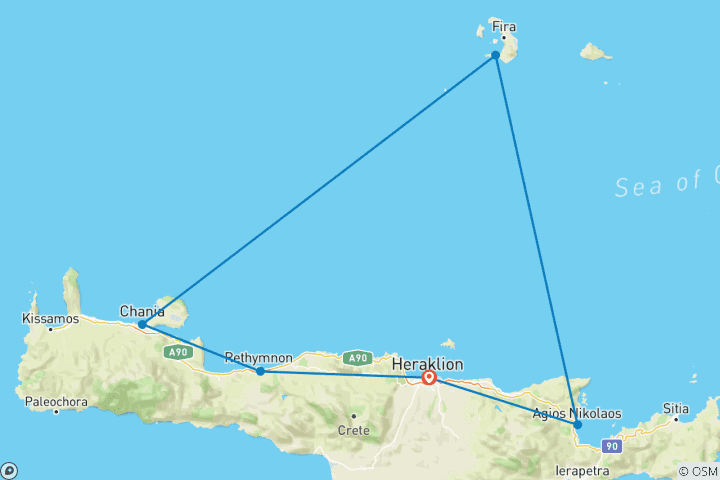 Carte du circuit Roadtrip en Crète : gorges sauvages et oasis de verdure