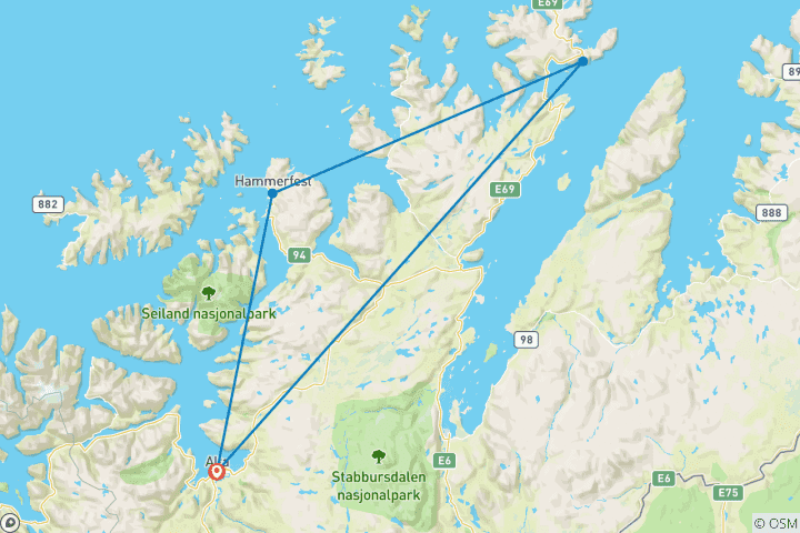 Karte von Norwegen Bucketlist: Arctic Roadtrip zum Nordkap!