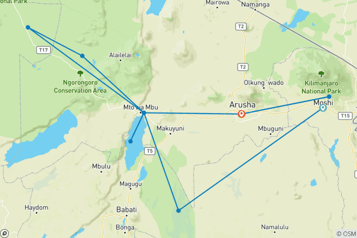 Carte du circuit Safari à dos d'éléphant avec activités culturelles