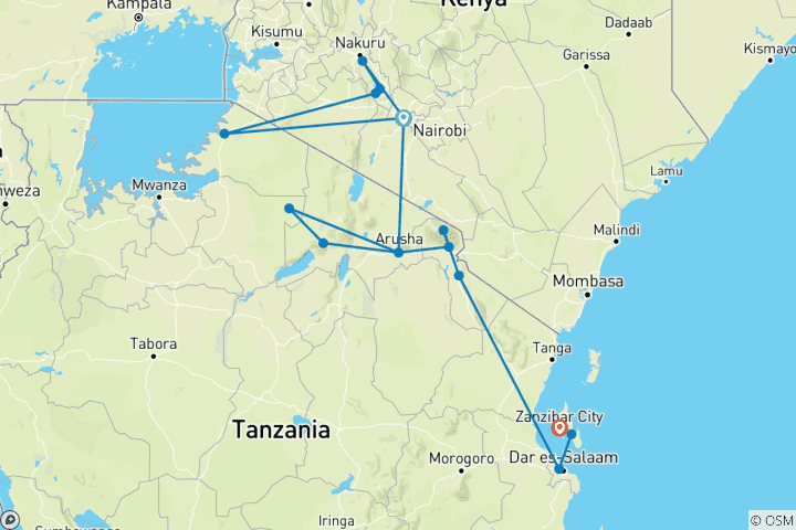 Carte du circuit Kenya et Tanzanie