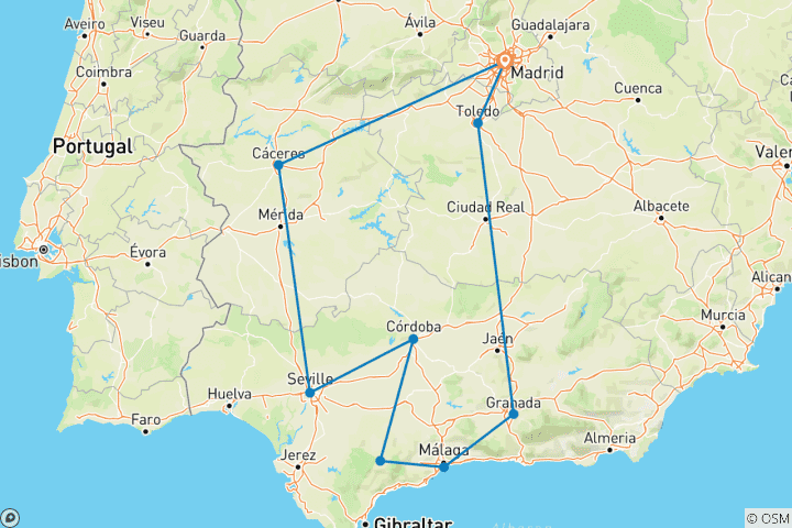 Map of Journey of Andalucia & Costa Del Sol - 8 Days