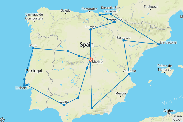 Map of Best of Spain and Portugal (Classic - Winter, 19 Days)