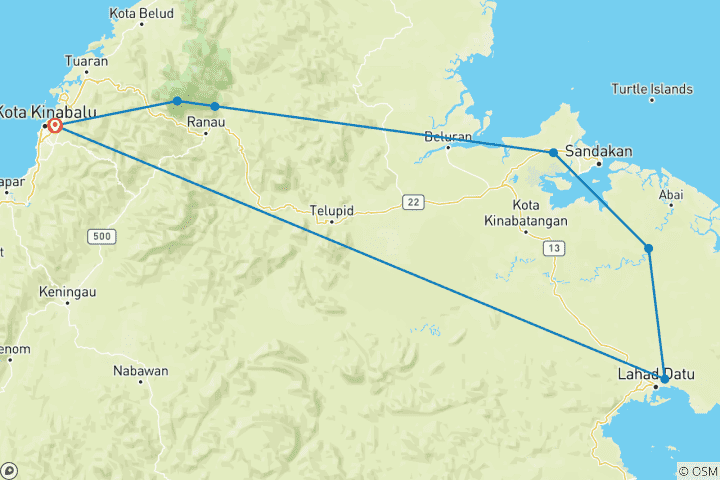 Mapa de Lo más destacado de la fauna de Borneo - Sabah