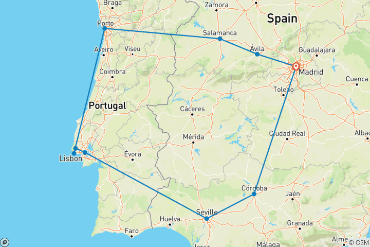 Map of Spain and Portugal Highlights (Classic - Winter, 10 Days)