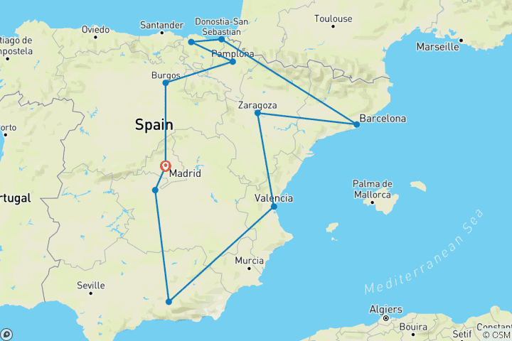 Carte du circuit Le meilleur de l'Espagne (hiver, 10 jours)