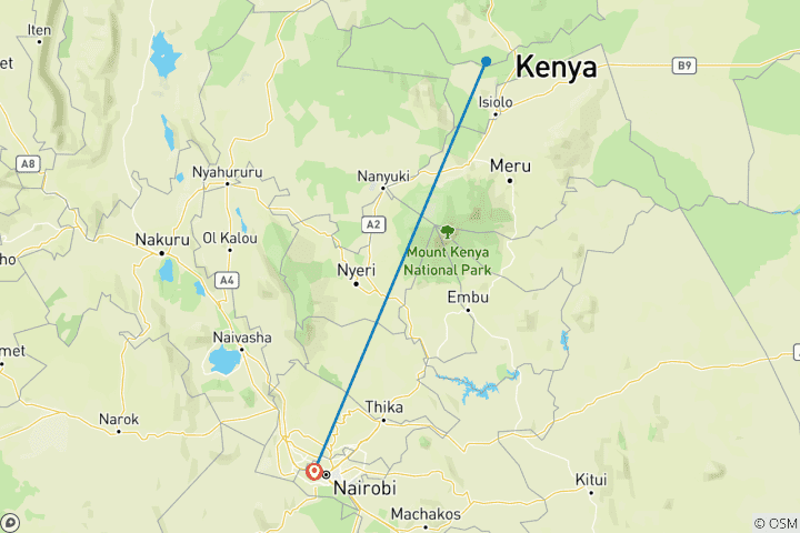 Map of 5 days Samburu Rhino Tracking Experience in Kenya.