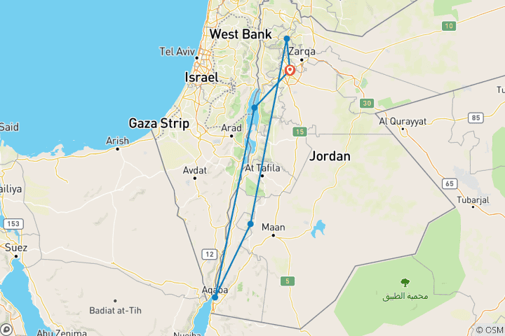 Carte du circuit 8 jours en Jordanie.