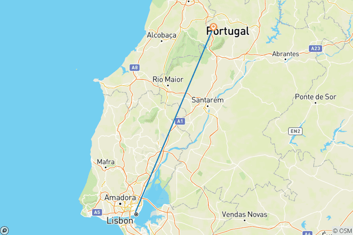 Mapa de 5 días Lisboa y Ciudad de Fátima.