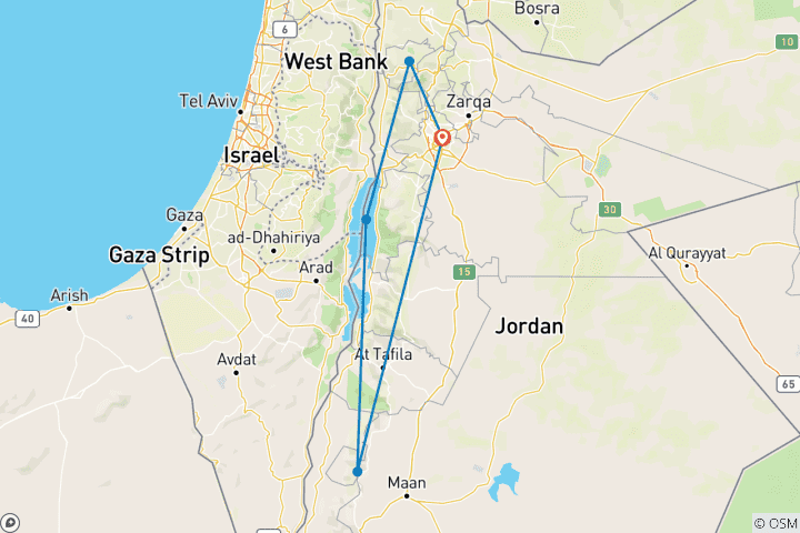 Carte du circuit 5 jours Jordanie Express.