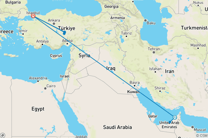 Karte von Die Emirate und Türkei - 10 Tage