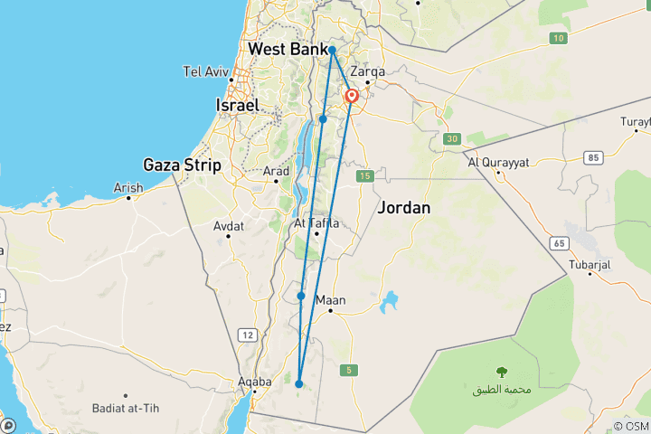 Carte du circuit 6 jours en Jordanie.