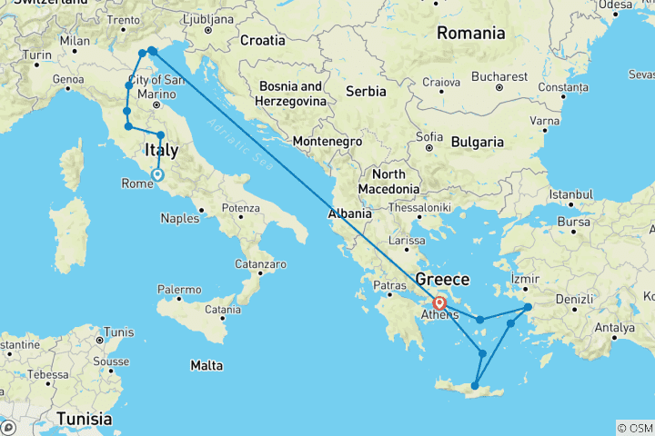 Mapa de Lo mejor de Italia y Grecia con un crucero de 3 días