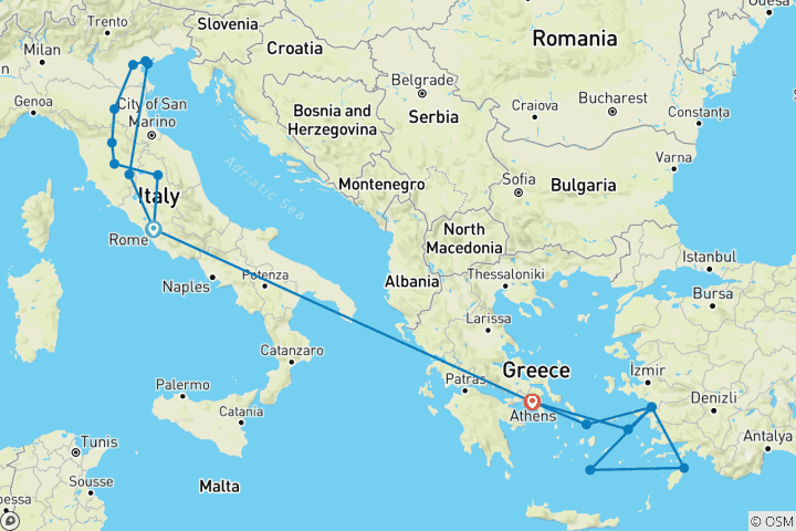 Carte du circuit Le meilleur de l'Italie et de la Grèce avec une croisière de 4 jours