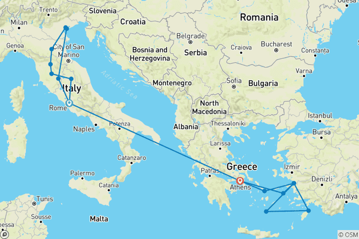 Carte du circuit Le meilleur de l'Italie et de la Grèce avec une croisière de 4 jours